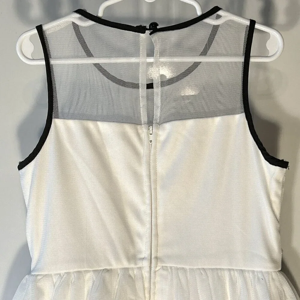 Sequin Hearts SZ8 White Sheer Mesh Overlay Dress w/Navy Wedding Dressy Formal